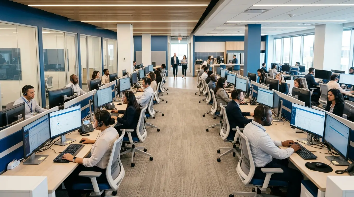 Virtual Stack modern operations floor with dual-monitor workstations